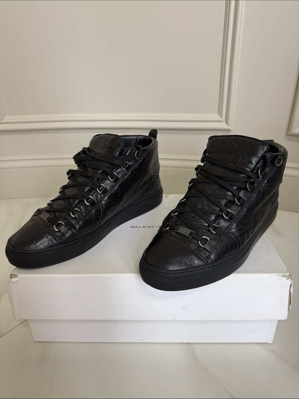 Balenciaga Arena Men's Black Leather High-Top Sneakers